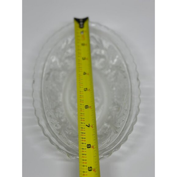 VTG Anchor Hocking Clear Glass Creamer & Oval Platter Set With Floral Etching - Picture 7 of 7